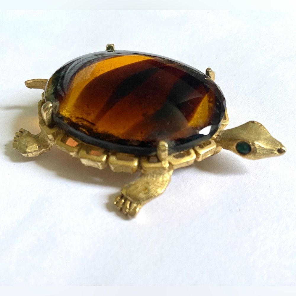 Vintage Brooch: High Quality Amber, Green-Stone & Gold Turtle - Picture 3 of 8